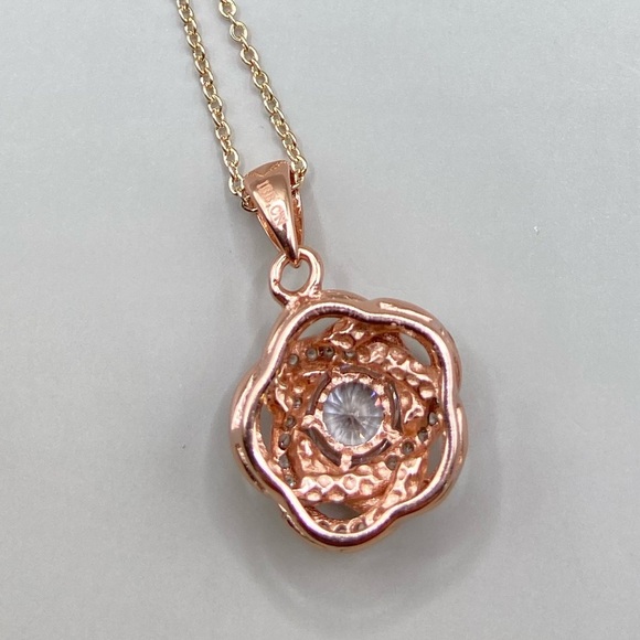 Rose Gold Cubic Zirconia Floral Pendant Necklace - Picture 4 of 6